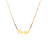 A sleek and sophisticated Cuban link necklace showcases a "Sexy" pendant with cursive lettering, crafted from 14k gold-filled material. This nickel-free chain is accented with small black beads on each side against a simple white backdrop.